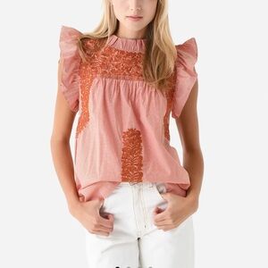 J. Marie The Scotland Ruffle Neck Embroidered Top